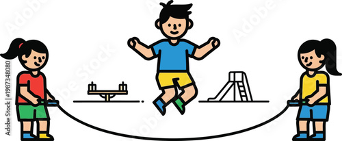 Children playing jump rope on playground, active lifestyle