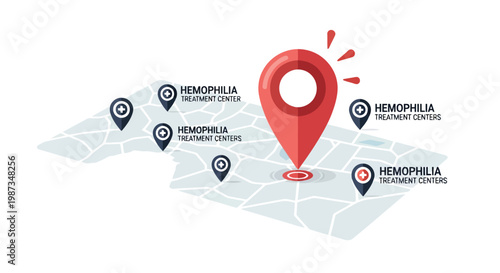 Map showing locations of hemophilia treatment centers isolated on white background