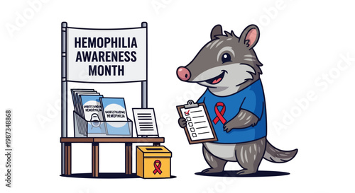Rat character promoting hemophilia awareness month illustration isolated on white background