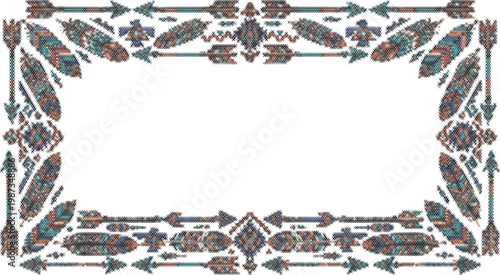 Grey ornate embroidery frame with vintage geometric border for traditional cross stitch design ornament