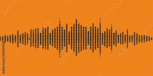 Abstract vector background featuring a digital blue and orange cityscape pulse with electronic soundwave frequencies and audio equalizer lines representing modern technology design