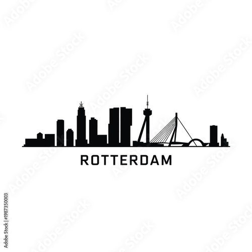 Silhouette of rotterdam skyline with iconic bridges and buildings