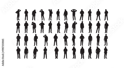 People silhouette in various poses, from standing to thinking, perfect for urban and lifestyle designs.