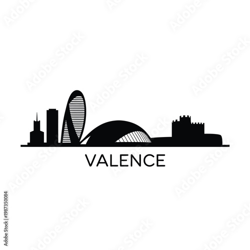 Minimalist black silhouette of the valencia city skyline with text
