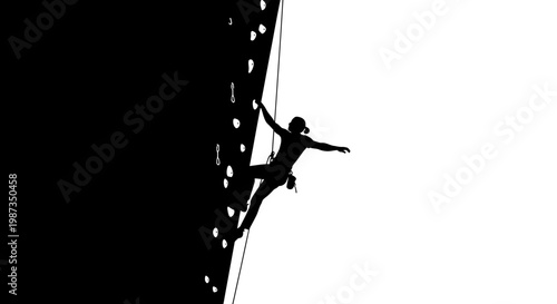 Silhouette Of A Rock Climber Ascending A Vertical Wall