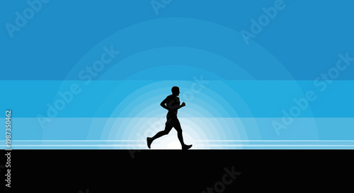 Silhouette Of A Runner Against A Gradient Blue Sky