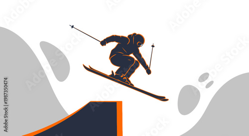 Silhouette of a Skier Executing a Jump Against a Minimalist Winter Landscape