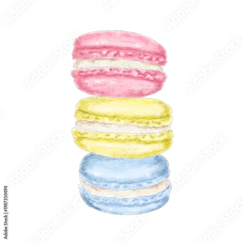 A colorful macaroons in a stack watercolor illustration isolated 