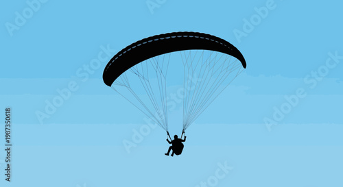 Silhouette Of Paraglider Soaring Against Vast Blue Sky Expanse