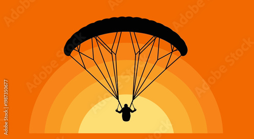 Silhouette Paraglider Ascending Against Vibrant Sunset Sky