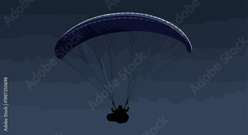 Silhouette Paraglider Soaring Against Moody Night Sky Adventure