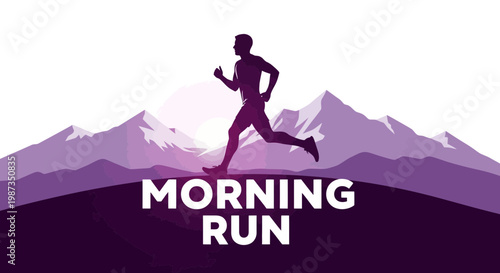 Silhouette Runner Ascending Majestic Mountains At Dawn Dynamic Sunrise Fitness Journey