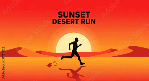 Silhouette Runner In Desert During Golden Sunset