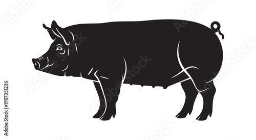 Pig silhouette black isolated side view farm animal domestic livestock pork meat production agriculture icon illustration.