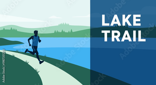 Silhouette Runner Navigates Scenic Lakeside Path Adventure