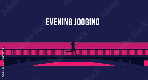 Silhouette Runner On Bridge At Dusk In Urban Setting