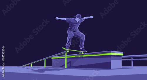 Skateboarder Executing A Grinding Trick On Urban Street Obstacle