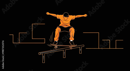 Skateboarder Performing A Grind Trick In Urban Environment Minimalist Style