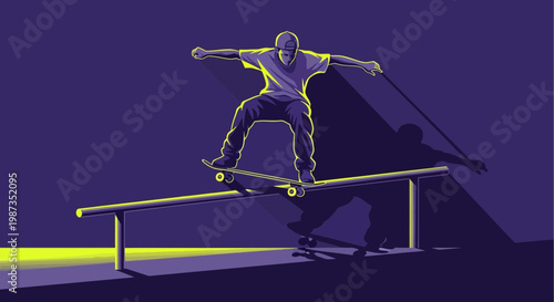 Skateboarder Performing A Rail Grind Under Dramatic Lighting