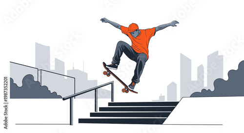 Skateboarder Performs Aerial Trick Over City Steps During Daytime