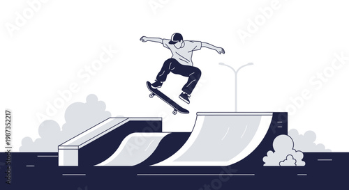 Skateboarder Performs Extreme Trick Mid-Air Over Ramps