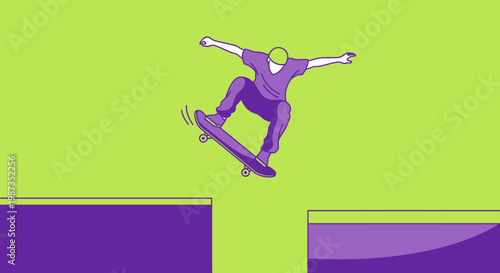 Skateboarding Action Dynamic Jump Vibrant Illustration Art Style
