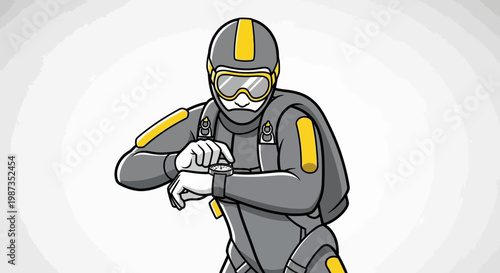 Skydiver Checking Watch Ready for Jump Adventure