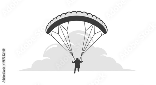 Skydiver Descending Through Clouds Minimalist Illustration