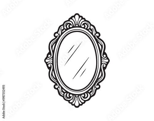 Luxury vintage oval wall mirror. Intricate decorative mirror with gold accents. Charming antique mirror featuring elaborate scroll patterns and luxurious gold highlights for interiors