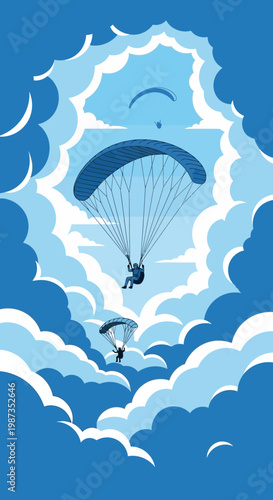 Skydivers Gracefully Descend Through Billowing Clouds A Thrilling Aerial Adventure