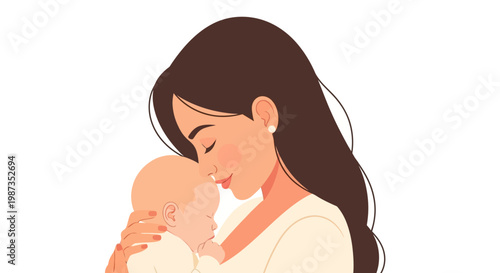 Tender moment between mother and baby.