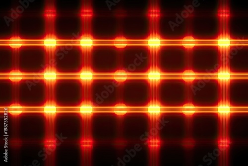 Grid of glowing red and orange lights with a soft, ethereal glow