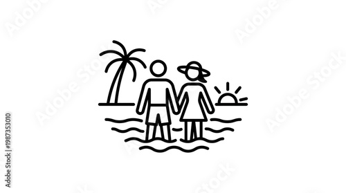 Couple Holding Hands on Beach Vacation Icon