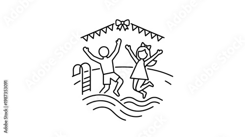 Kids Jumping into Pool at Pool Party