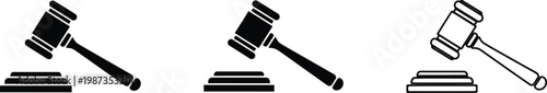 Vector illustrations of gavel icons in various styles