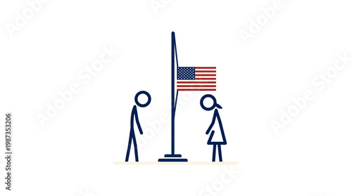 Minimalist Stick Figures Honoring The American Flag