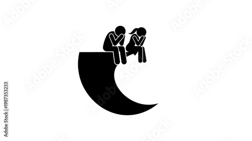 Depressed Couple Sitting on the Edge of a Curved Path