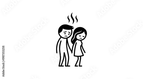 Sad Couple Holding Hands on White Background