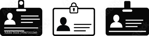 Set of black and white id badge icons
