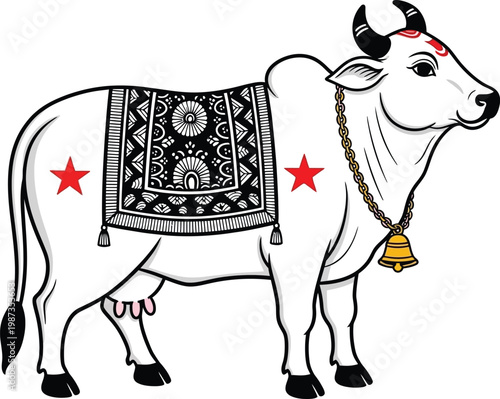 Decorated sacred cow illustration a traditional indian symbol of reverence