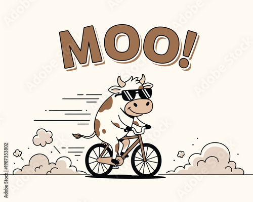 Cool cow on a bicycle a whimsical illustration of farm fun