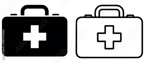  Medical case icon set. First aid kit symbol. Healthcare and
