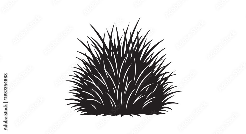 Naklejka premium Silhouette of lush green grass clump, detailed blades forming a natural texture for outdoor scenes.