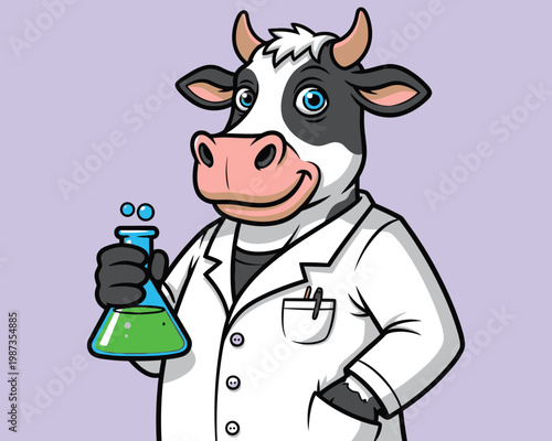 Slika na platnu Cartoon cow scientist a whimsical illustration of bovine intelligence