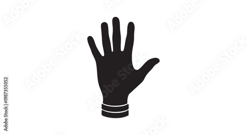 Silhouette of open hand with bracelets at wrist showing five fingers against white background illustration.
