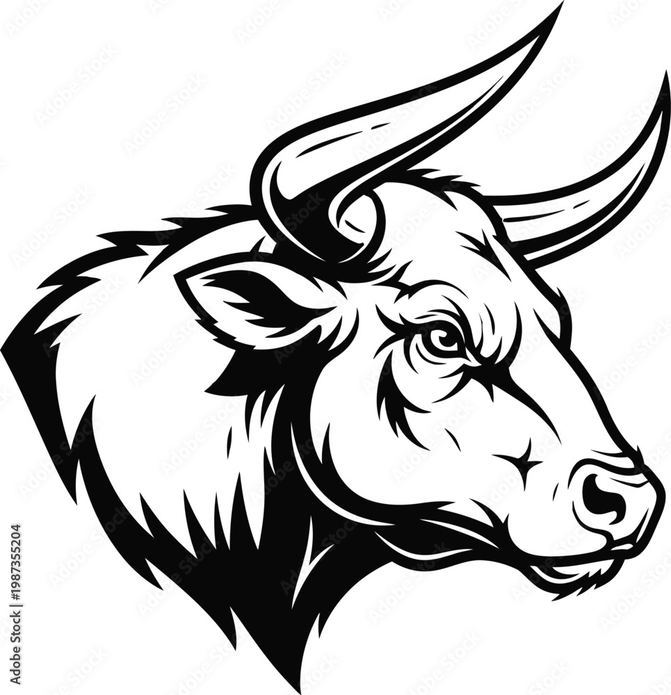 Fototapeta premium Majestic bull head a vintage style black and white illustration