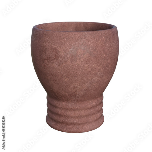 Rustic terracotta planter pot with ribbed base on white background