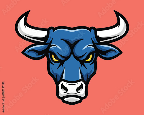 Majestic blue bull head a powerful mascot design with intense gaze