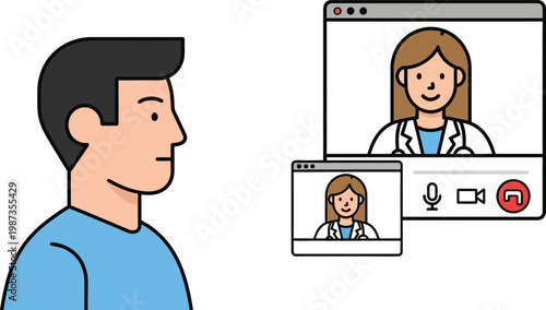 Patient consulting doctor online via video call, telemedicine concept