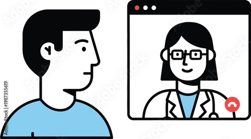 Patient consulting doctor via online video call, telemedicine concept